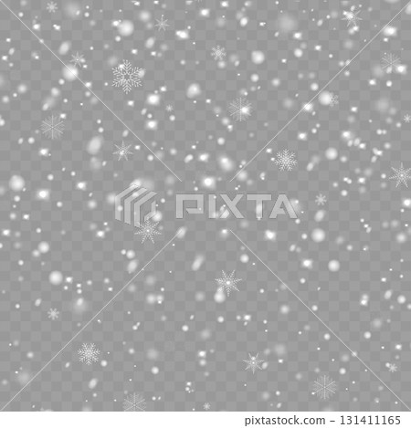 Realistic falling snow and snowflakes overlay effect for winter design. Vector 131411165