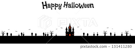 Autumn Halloween Spooky Mansion and Graveyard Frame, Banner Size 5, with Text 131411280