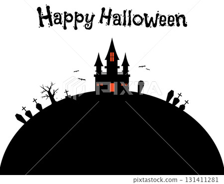 Autumn Halloween Spooky Mansion and Graveyard Frame Letters 131411281