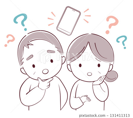 Senior men and women who are worried about operating smartphones 131411313