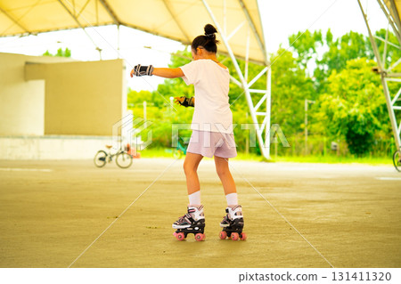 Asian teen girl roller skating. Roller-skating. Korea 131411320