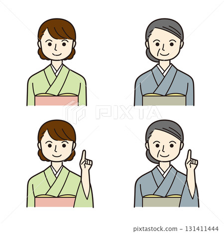 穿著和服的年輕和老年女性（沒有姿勢，指著） 131411444
