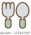 Cute spoon and fork icon illustration material 131411597