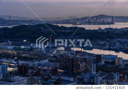 Night view of Shimonoseki city center and the Kanmon Straits, Yamaguchi Prefecture Night view of Shimonoseki city center and the Kanmon Straits, Yamaguchi Prefecture 131411920