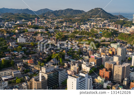 Shimonoseki City Center and the Kanmon Straits at Dusk, Yamaguchi Prefecture 131412026