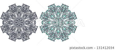 曼陀羅圖案設計,翡翠色的光束從堡壘射出 曼陀羅圖案設計,翡翠色的光束從堡壘射出 131412034