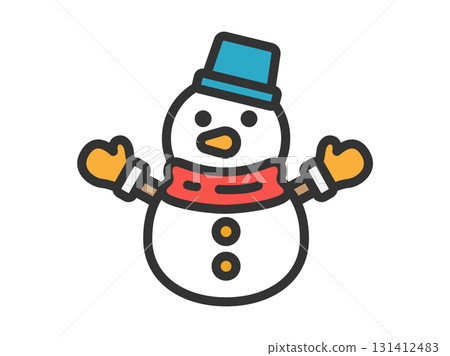戴著漁夫帽的雪人圖示（線條畫顏色）的插圖 131412483