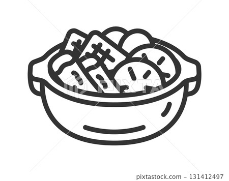 Illustration of an oden icon (line drawing) in a clay pot 131412497