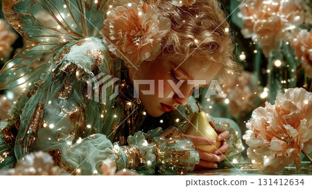 Fairy Princess Holding a Pear | A Fantastic Portrait Wrapped in Light 131412634