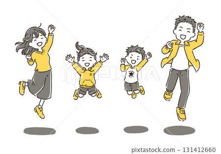 A family jumping with smiles and energy (simple) 131412660