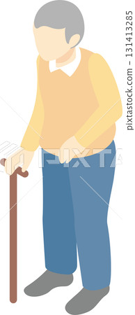 Isometric illustration of a senior man walking with a cane Isometric illustration of a senior man walking with a cane 131413285