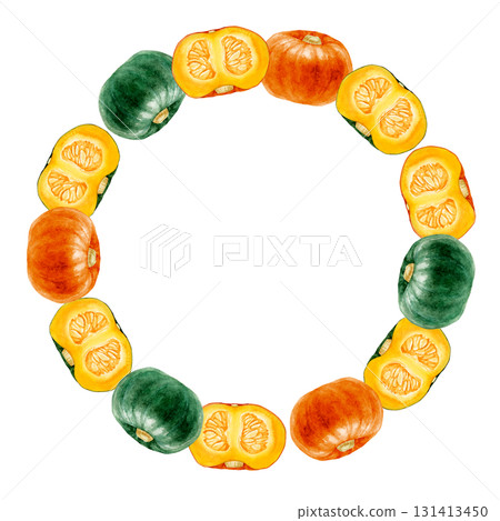 Pumpkin vegetable frame watercolor illustration 131413450