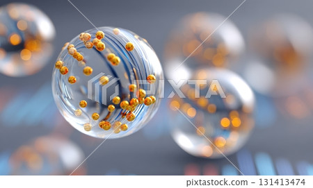 Abstract spheres with glowing particles and internal circuitry 131413474