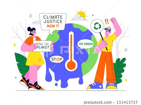 Climate Change Protest Illustration Featuring People Holding Placards with Slogans to Protect the Environment, Save the Planet and Stop Global Warming Climate Change Protest Illustration Featuring People Holding Placards with Slogans to Protect the Environment, Save the Planet and Stop Global Warming 131413737
