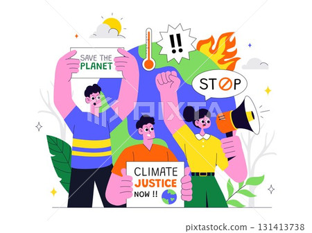 Climate Change Protest Illustration Featuring People Holding Placards with Slogans to Protect the Environment, Save the Planet and Stop Global Warming 131413738