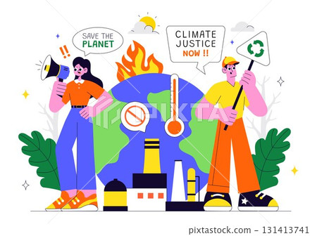 Climate Change Protest Illustration Featuring People Holding Placards with Slogans to Protect the Environment, Save the Planet and Stop Global Warming 131413741