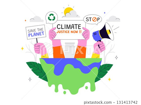 Climate Change Protest Illustration Featuring People Holding Placards with Slogans to Protect the Environment, Save the Planet and Stop Global Warming 131413742