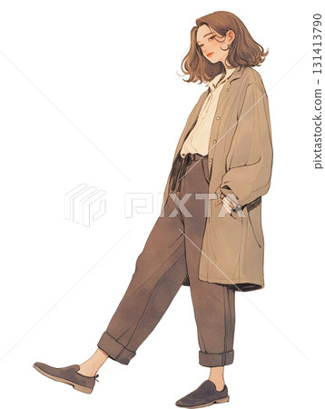 [女性角色] 長襯衫外套與百褶褲的自然裝扮 131413790