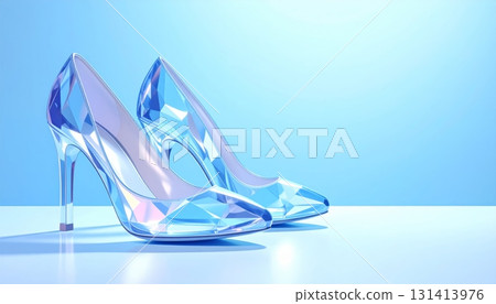 Light Blue Glass Slippers on Gradient Blue 3D Background Light Blue Glass Slippers on Gradient Blue 3D Background 131413976