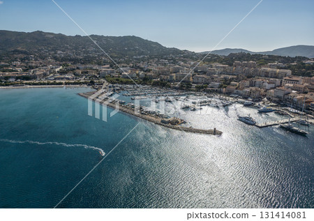 Aerial view Citadel of Calvi Upper Corsica French maritime stronghold in the Mediterranean Sea with defensive walls Aerial view Citadel of Calvi Upper Corsica French maritime stronghold in the Mediterranean Sea with defensive walls 131414081