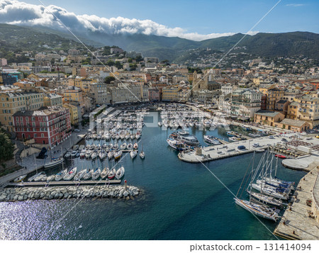 Aerial view of the Citadel of Bastia in the north of Corsica island - Genoese city overlooking the Mediterranean Sea Aerial view of the Citadel of Bastia in the north of Corsica island - Genoese city overlooking the Mediterranean Sea 131414094