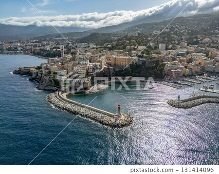 Aerial view of the Citadel of Bastia in the north of Corsica island - Genoese city overlooking the Mediterranean Sea Aerial view of the Citadel of Bastia in the north of Corsica island - Genoese city overlooking the Mediterranean Sea 131414096