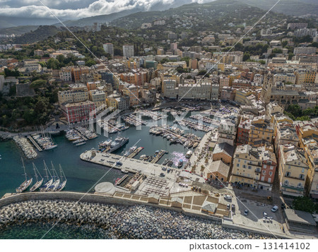 Aerial view of the Citadel of Bastia in the north of Corsica island - Genoese city overlooking the Mediterranean Sea 131414102