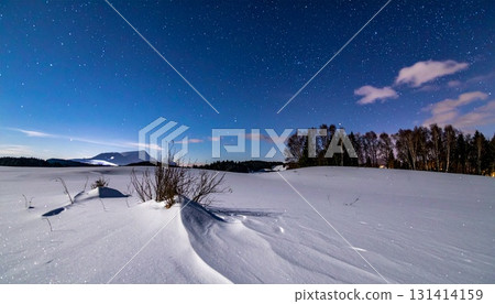 The beautiful starry sky and snowy landscape that symbolize winter in the northern regions 131414159