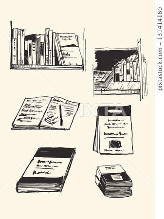 Hand drawn sketch vector of books and shelves 131414160