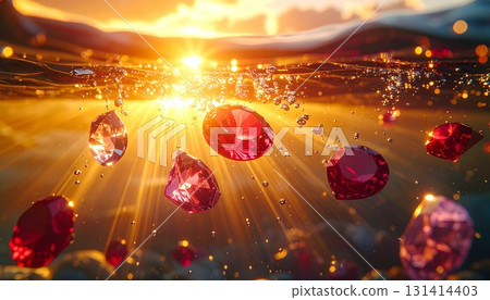 閃閃發光的水:夕陽與紅寶石交織的奇幻世界 閃閃發光的水:夕陽與紅寶石交織的奇幻世界 131414403