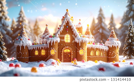 薑餅城堡和色彩繽紛的雪景 薑餅城堡和色彩繽紛的雪景 131414410