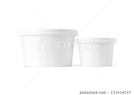 Blank white paper takeaway food containers for product mockups with an eco-friendly design, isolated on a white background. 131414537