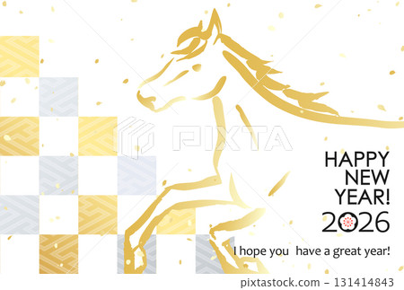 2026日本新年材料：馬的格子圖案 131414843