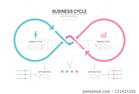 Business infographic chart template. cycle Loop process 2 steps options. presentation with icons Vector illustration. Business infographic chart template. cycle Loop process 2 steps options. presentation with icons Vector illustration. 131415283