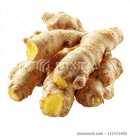 白色背景中的新鮮薑和葉子 131415400