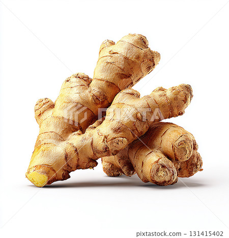 新鮮生薑與綠葉的特寫 131415402