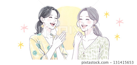 水彩、手繪風格喜劇，女人大笑的插畫素材 131415653