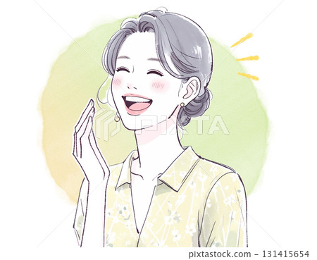 Watercolor, hand-drawn style comedy, illustration material of a woman laughing out loud Watercolor, hand-drawn style comedy, illustration material of a woman laughing out loud 131415654