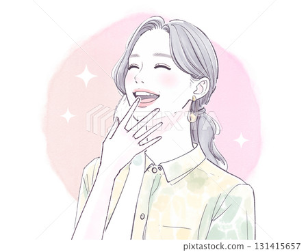 水彩、手繪風格喜劇，女人大笑的插畫素材 131415657