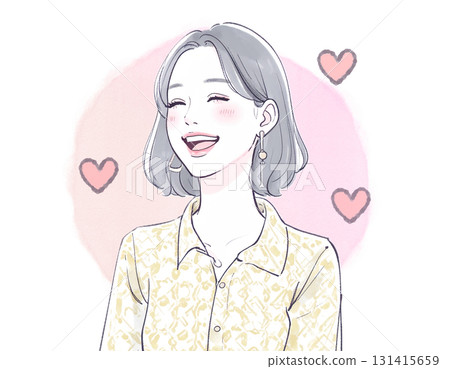 水彩、手繪風格喜劇，女人大笑的插畫素材 131415659