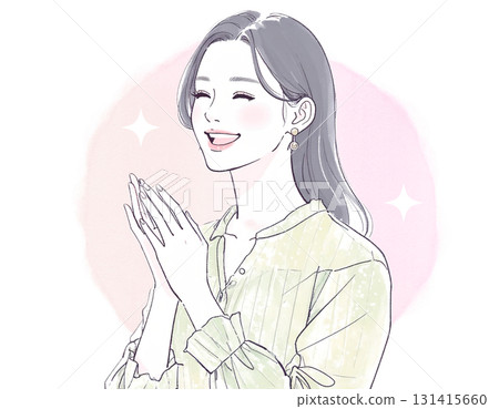 水彩、手繪風格喜劇，女人大笑的插畫素材 131415660