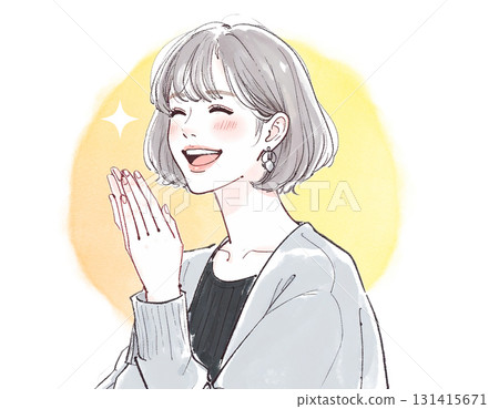 Watercolor, hand-drawn style comedy, illustration material of a woman laughing out loud 131415671