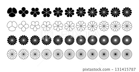 Flower petal shape icons set. Infographic circle diagram. Pie simple chart. Flower leaves geometric graphic element. Round wheel chart. Flat vector illustration isolated on white background Flower petal shape icons set. Infographic circle diagram. Pie simple chart. Flower leaves geometric graphic element. Round wheel chart. Flat vector illustration isolated on white background 131415787