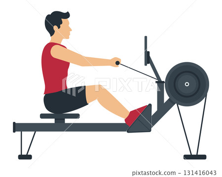 Man Exercising on Rowing Machine Man Exercising on Rowing Machine 131416043