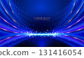 Blue luxury background decoration with golden line, glowing curved light ray effect, and bokeh 131416054