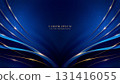 Blue luxury background with golden line curve decoration, and glitter light effect elements 131416055