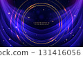 Glowing blue curves abstract background decoration with golden circle and glitter light effects element 131416056