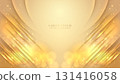 Golden luxury background decoration with diagonal gold line, glowing light effects, shiny dots, and bokeh elements 131416058