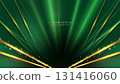 Luxury green background decoration with golden lines, glowing beams, and glitter light effects 131416060