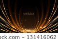 Black luxury background decoration with golden line curve, glowing light beam, and shiny dot effect 131416062